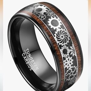 Men's Black and Brown Gear Design Ring Tungsten carbide